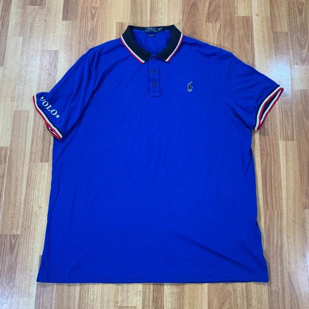 Ralph Lauren Polo Shirt Mens 2XL Blue Red White Golf Casual